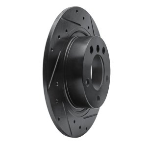 Mini Cooper Countryman Brake Rotor (1) - Rear Right - R1 Concepts - Drilled & Slotted - Black - `13-`16